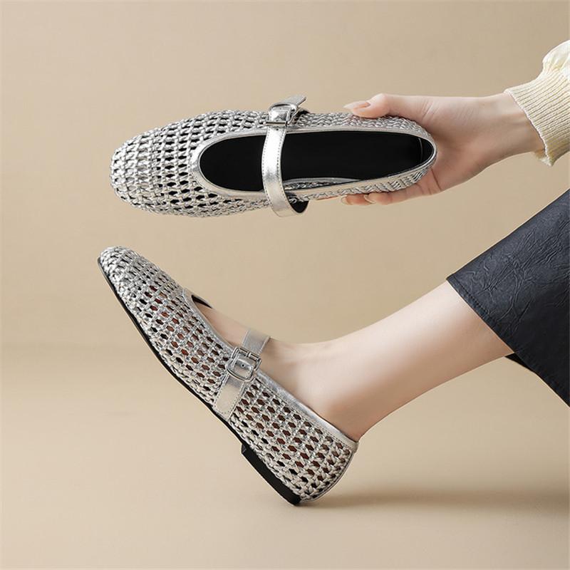 Fashion New Summer Women Pumps Shoes for Women Fashion Hollow Out Round Toe Mary Jane Shoes Breathable Flat Shoes Low Heels Women