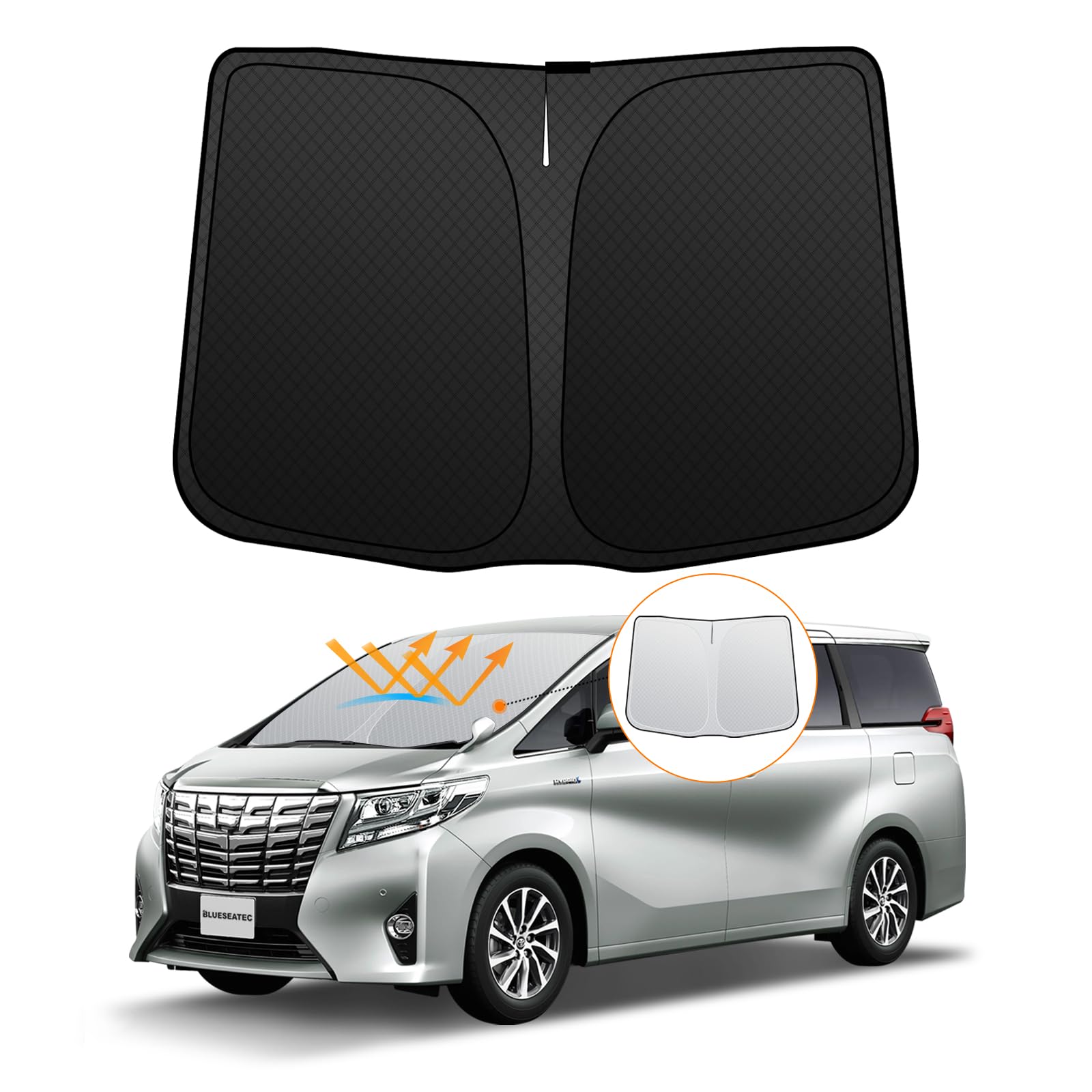 

Toyota Alphard 30 Series Front Windshield Sunshade Vellfire UV No Suction Cups Light Heat Summer UV Easy Interior Storage Bag Included [Enhanced