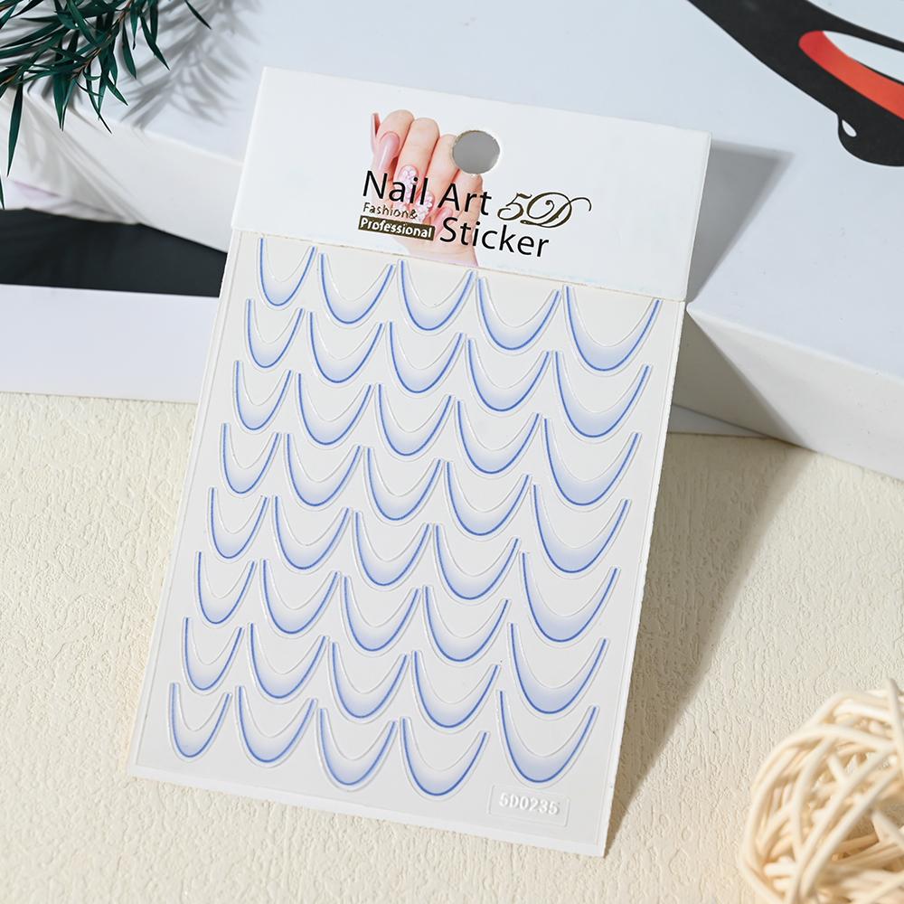 

1 шт. Золотые блестящие наклейки для ногтей с французским дизайном, белые, серебристые, изогнутые линии, полоски, волновые наклейки для ногтей, слайдеры, светоотражающие маникюрные обертывания NK5D-0235