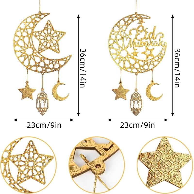 Eid Mubarak Moon Star Mosque Wooden Hanging Ornaments Kareem Ramadan Decorations