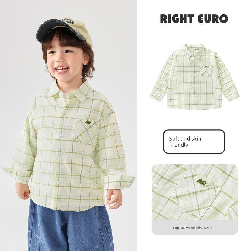 

Boys Plaid Shirt Jacket for Spring and Autumn 2026 New Style Children s Clothing Fresh Shirt Top Trendy Green Plaid 100