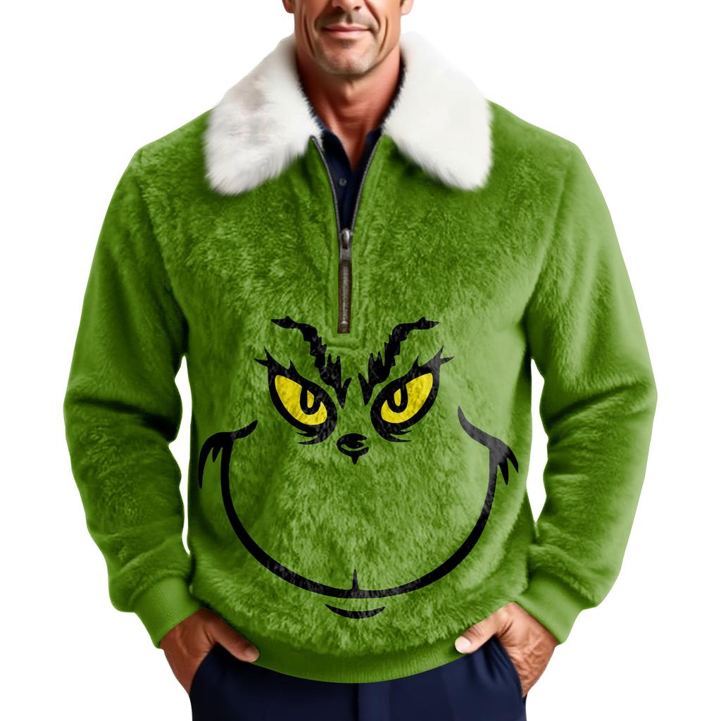 Men's Christmas Print Stand Collar Fleece Sweatshirt