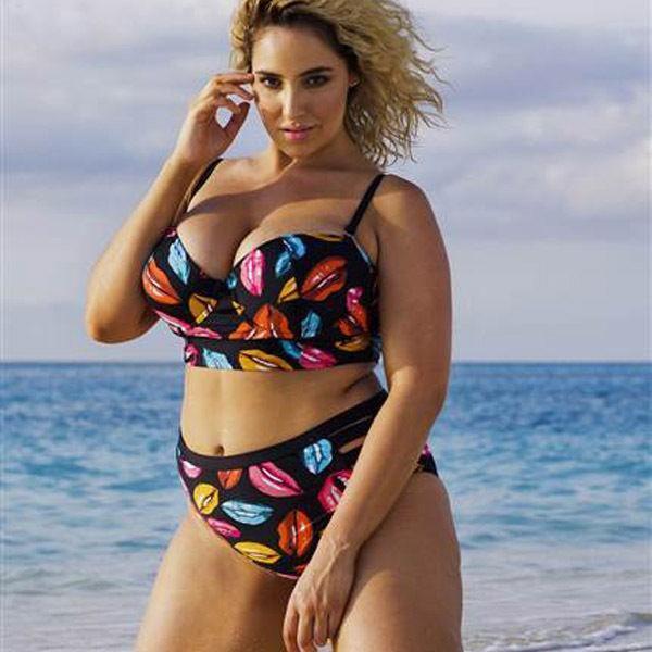 Stylish Women Push Up Padded Plus Size Bikini Set With High Waist Design For Comfort