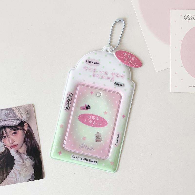 Kpop PVC Photocard Holder with Keychain Pendant Kawaii Card Protector for 54x86mm Idol Photo Fit Students Girls Gift