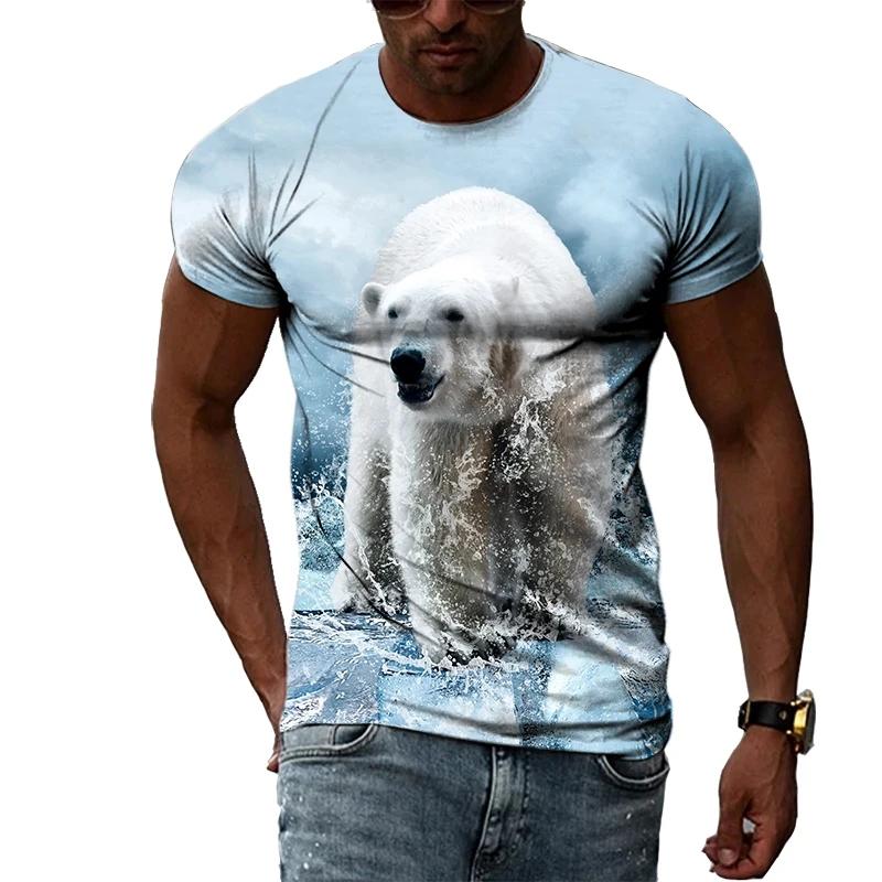 Letní móda Polar Bear Image Pánské ležérní tričko s 3D tiskem Hip-hop personalizované kulatý výstřih Top s krátkým rukávem