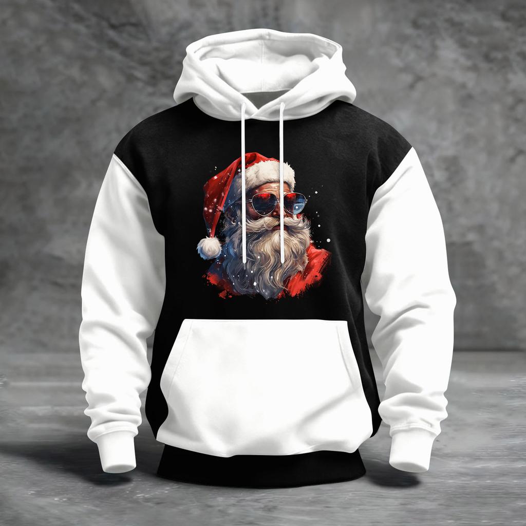 Men's Christmas Print Color Block Hooded Casual Sports Comfort Sweatshirt