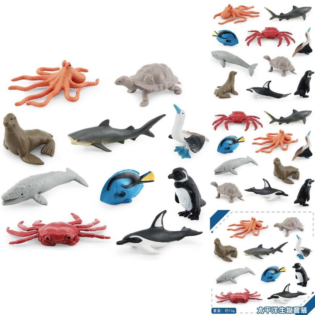 Realistisches Pazifik-Meeresbewohner Modellset PVC Grauer Walhai Krabbe Schildkröte