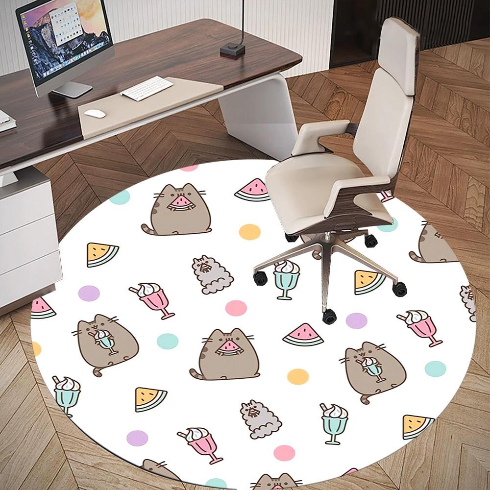 1pc cat ice-cream Round Chair mat Area Rug - Non-Slip, Floor Mat for Office, Bedroom, and Indoor Decor c1118129