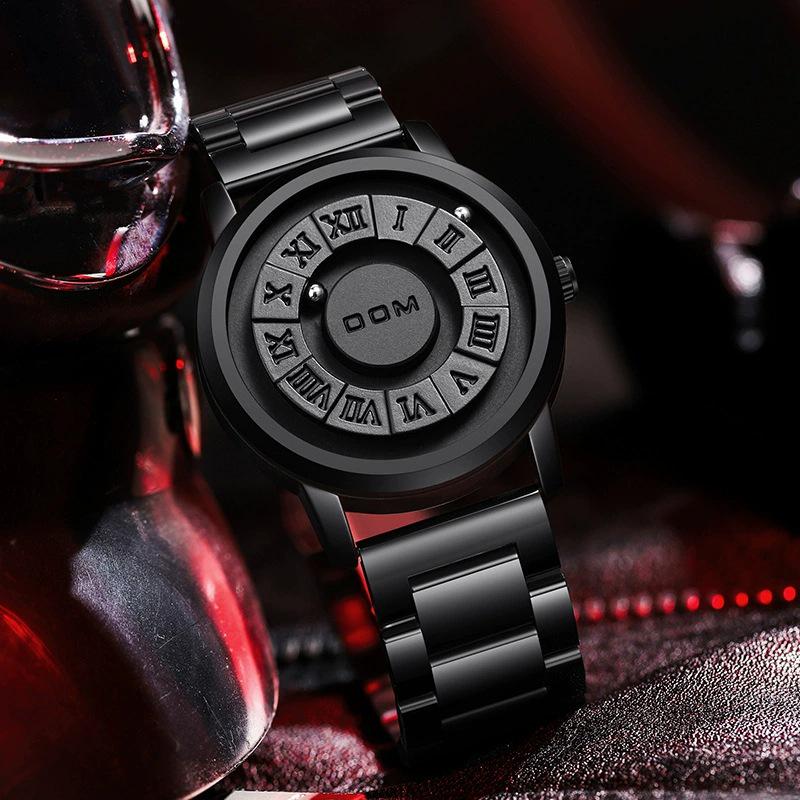 DOM Black Technology Men's Waterproof Quartz Watch with Roman Numeral Dial and Steel Ball Magnetic Levitation.