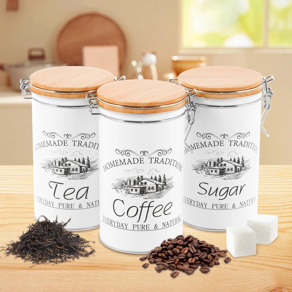 3Pcs/Set Tea Coffee Sugar Canisters Metal Coffee Bean Storage Jars Versatile Tea Coffee Sugar Container Kitchen Food Supplies