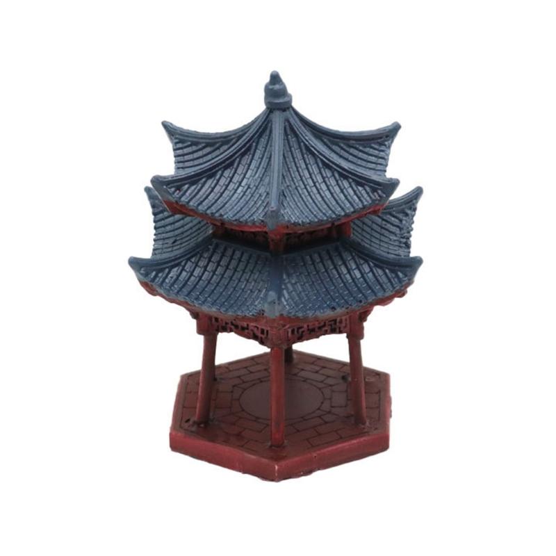 Traditional Hexagon Pavilion Fishtanks Decors Double Tiered Resin Craft for Fishtanks and Hotel Table Scene Landsacpe