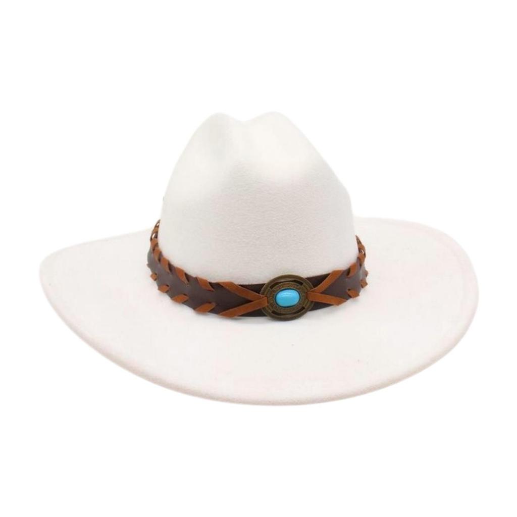 French Flat-Brimmed Top Hat Western Cowboy Hat Hot-Selling High-End Ethnic Style Travel Sunshade Woolen Jazz Hat