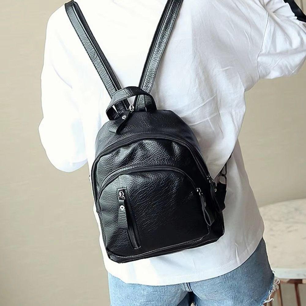 Black Small Backpack High Quality School Bag Fashion Women Backpacks  Ladies