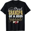 Proud Grandpa 2025 Graduation TShirt  Mens Black Cotton Tee with Golden  White Print Casual Round Neck Short Sleeve