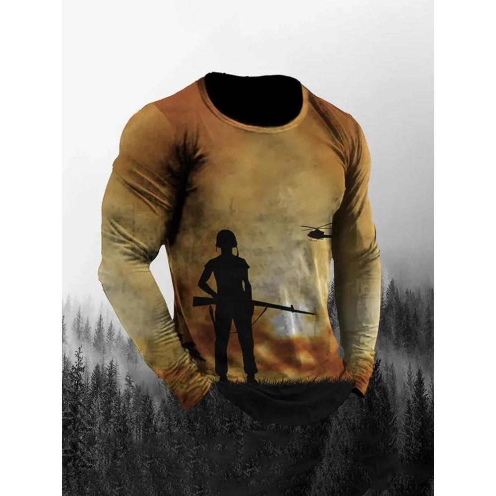 Herbst/Winter Herren Langarm Rundhals T-Shirt 3D Militärdruck Herren Langarm T-Shirt Veteranen Herren Mode T-Shirt