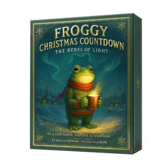 Frog Theme 2025 Christmas Advent Calendar 24 Day Countdown Box with 12 Acrylic Hanging Ornaments Xmas Tree Decorations