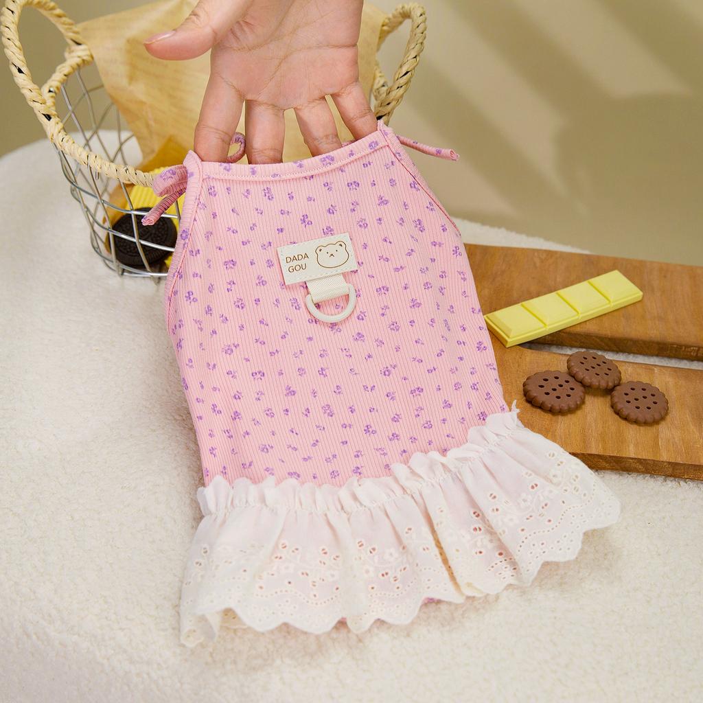 Summer New Small Fresh Floral Suspender Princess Dress Light and Breathable Small Pet Cat and Dog General Pet Clothes
