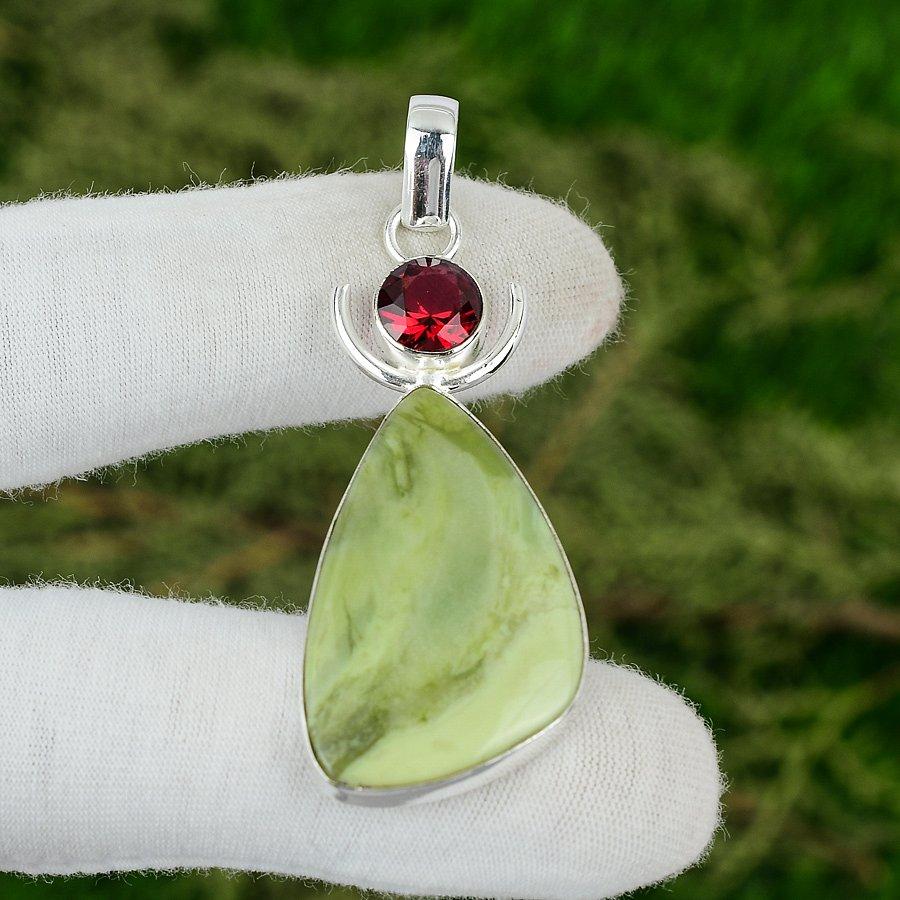 

Natural Imperial Jasper Mozambique Garnet Sterling Silver Unique Pendant Jewelry