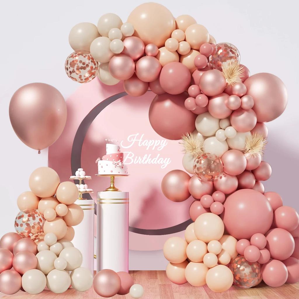 148PCS Retro Pink Latex Balloon Set Suitable for Birthday Parties, Weddings, Valentine's Day Party Decoration