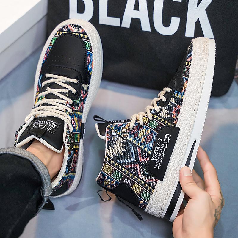 Designer New Men's Casual Sneakers Canvas Comfortable High Top Flats Walking Vulcanized Shoes Spring and Autumn New