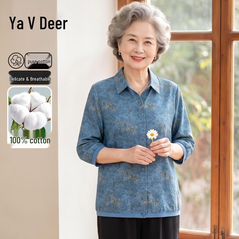 Yalu Women s Floral Cotton 3/4 Sleeve Summer Shirt 4XL