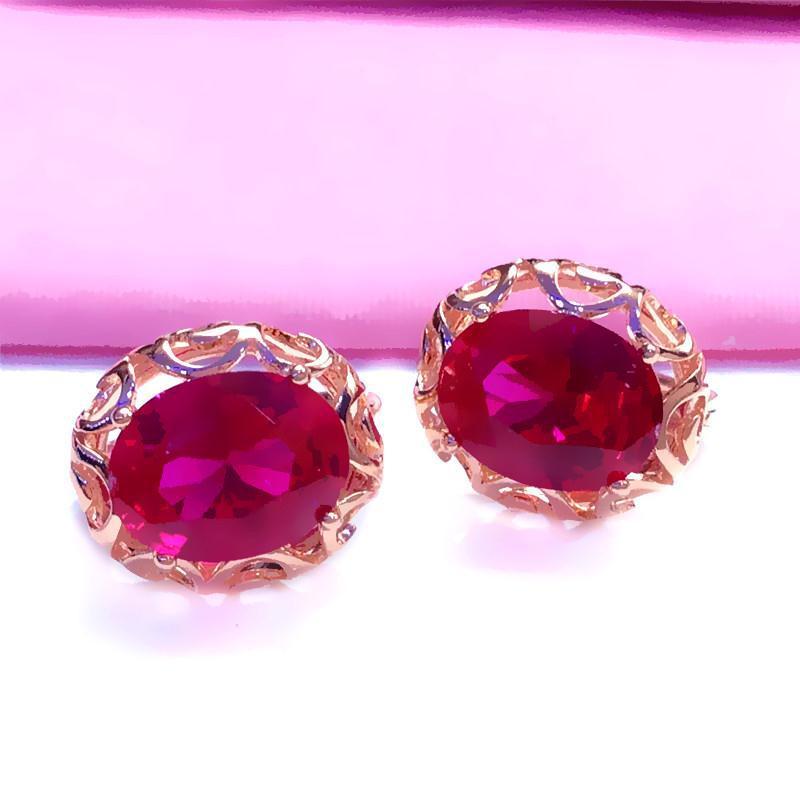 Purple Gold Color Gold Plated Rose Gold Inlaid Redstone Earrings Fashionable Luxury Color Gold Earrings