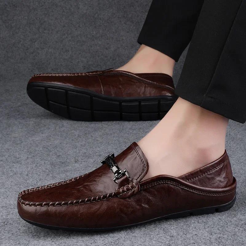 2025 New Men Breathable Casual Summer Shoes Hollow Out Men's Driving Shoes High Quality Male Business Shoes Leather Loafers
