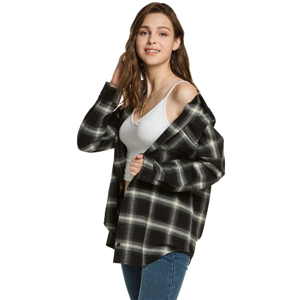 Ssikyual Women'S Cotton Check Loose Fit Flannel Shirt