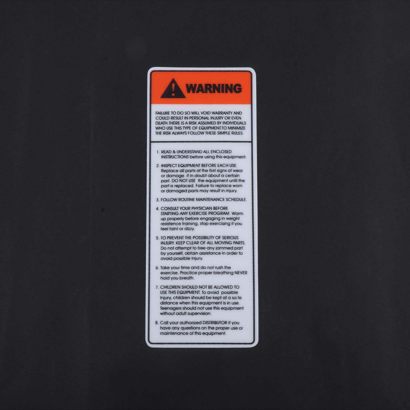 Gym Equipment Warning Sticker, Sign, Universal, Easy to Install Rectangular Self Sticky