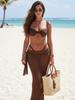 Women's Brown Mesh Knit Long Skirt Cover Up & Bikini Set 2 Piece Swimsuit Beachwear Outfit K280