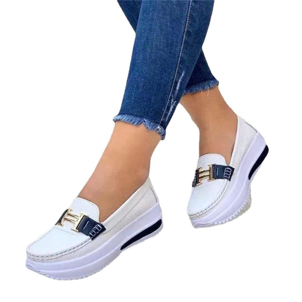 Independent Station autumn new muffin bottom round head solid color single shoes light mouth one pedal thick sole single shoes women