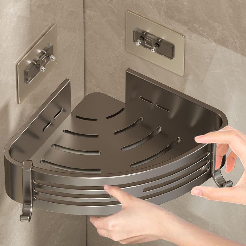 Hole-free Corner Bathroom Storage Rack Self-adhesive Aluminum Alloy Hotel Storage Rack for Shower Wall Modern Design Durable