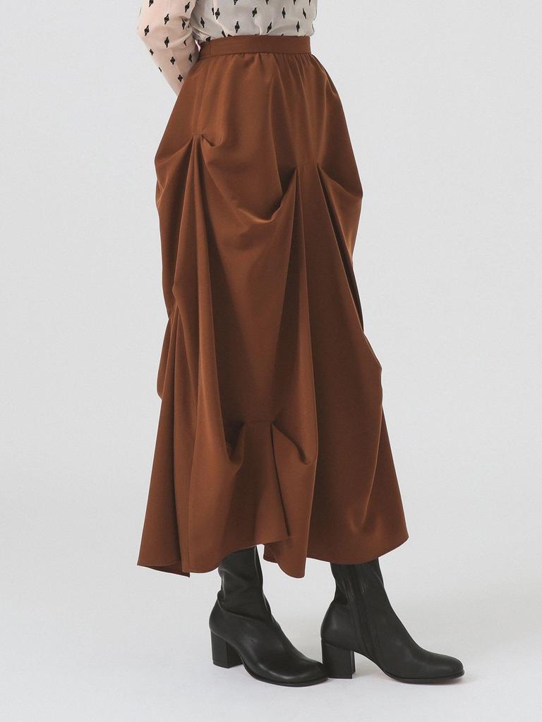 Ray Beams Women's Random Tuck Voluminous Skirt, Brown 1