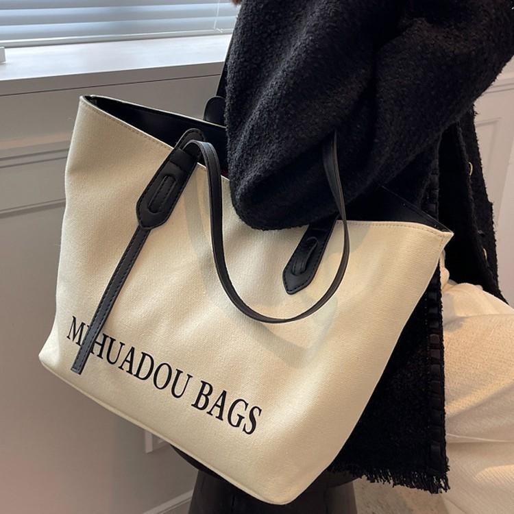 Large Capacity Canvas Bag Women's 2025 New Casual Shoulder Bag College Students Class Commuter Bag Tote Bag