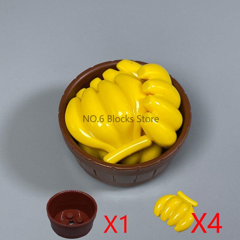 MOC City Scene Building Blocks Food Accessories Vegetable Fruit Shopping Cart Wine Bottle Toy