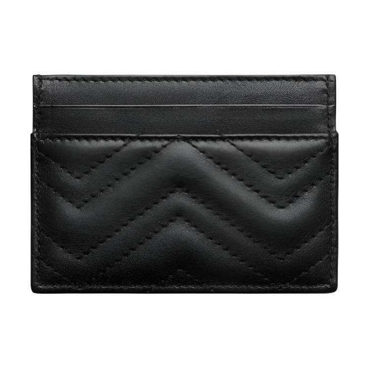 Gucci GG Marmont Logo Embossed Chevron Leather Card Holder Women Accessories Black 443127-AAET8-1000