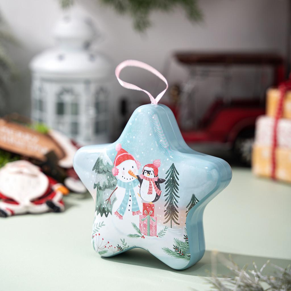 

Christmas Candy Box Storage Tin With Hanging Rope For Holiday Decor Star Box A