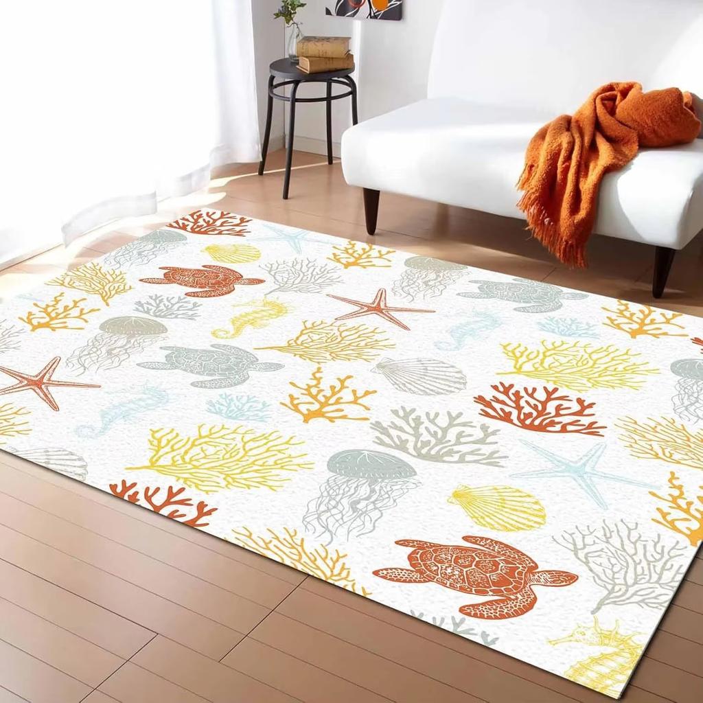 Ozeanwald Retro Dekorative Flanell-Teppich, Strandbedruckter Wohnzimmer Sofa, Couchtisch, Eingangsbereich Fußmatte, Heimdekoration