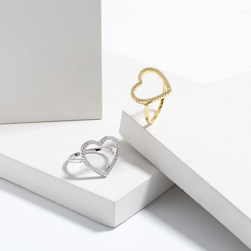 S925 Sterling Silver Zircon Heart-Shaped Ring for Women - European & American High-End Fashion