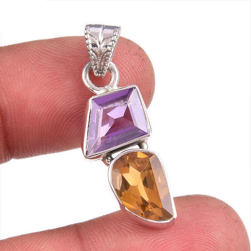 

Natural Amethyst , Citrine Gemstone Handmade 925 Solid Silver Pendant 1.5 F6c98