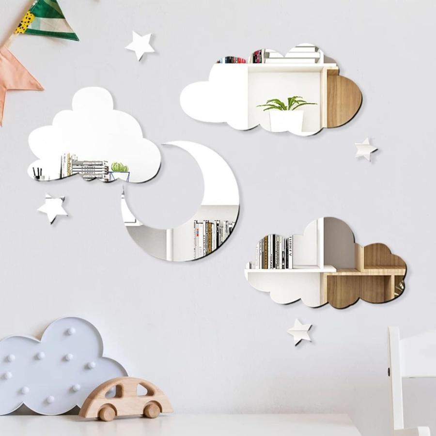 

8 шт./набор Луна Звезды Облака Зеркальные Наклейки на Стену Дом Спальня Гостиная Столовая Акриловые Декоративные Наклейки на Стену серебряный