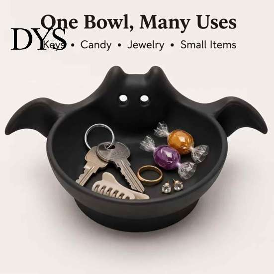 Entryway Catchall Tray Halloween Bat Shaped Storage Bowl, Cute Candy Tray, Spooky Home Office Desk Accessories Tabletop Ornament, Multifunctional