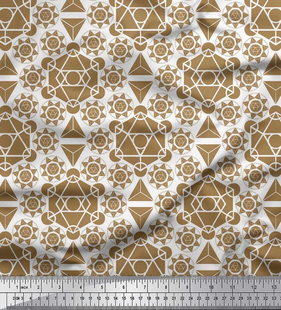 Soimoi Black Japan Crepe Satin Fabric Sacred Geometric Fabric Prints By Metre 42 Inch