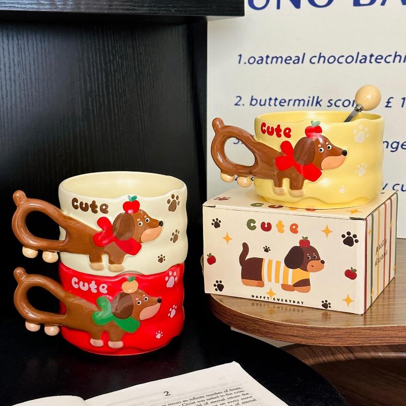 European-style Cartoon Dachshund Ceramic Coffee Cup Home Dessert Tea Cup Cute Mug Women Birthday Gift Water Mug Home Decoration