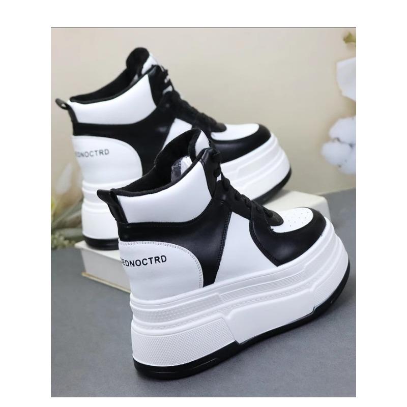 Fashion 13CM Women Cow Genuine Leather Platform Wedge Vulcanize Ankle Booties Spring Autumn Chunky Sneaker Ankle Microfiber Shoes