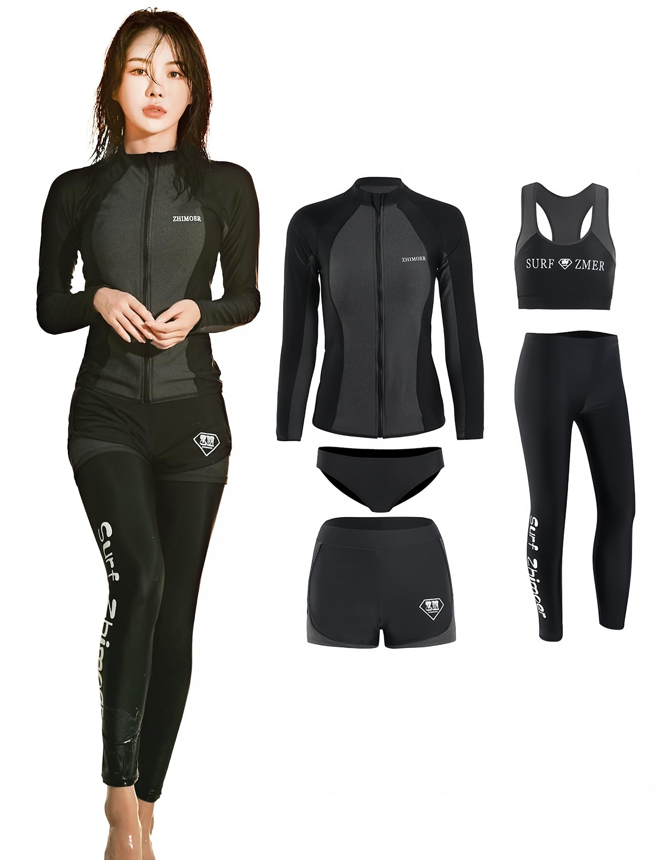 

Женский купальник-рашгард из 5 предметов Beatgos, с длинным рукавом, защита от УФ-излучения UPF 50+, для фитнеса, милый, амфибийный (Женский 2015, Размер 3XL)