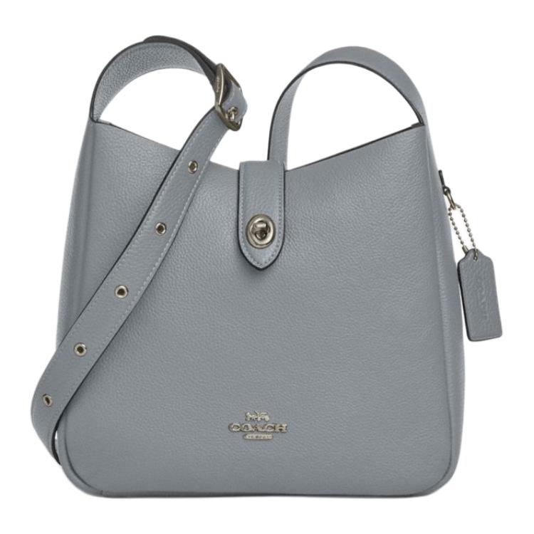 

Coach Hadley 25 Metallic Logo Pebble Leather Shoulder Crossbody Bag Medium Women bags Gray Blue CW002-QBN19 Basic Set (Bag+Dust Bag)