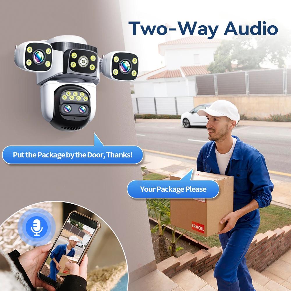 10K UHD WiFi6 20MP Outdoor Security Camera with 10X Zoom Four Screens Four Lenses PTZ Auto-Tracking Waterproof for CCTV