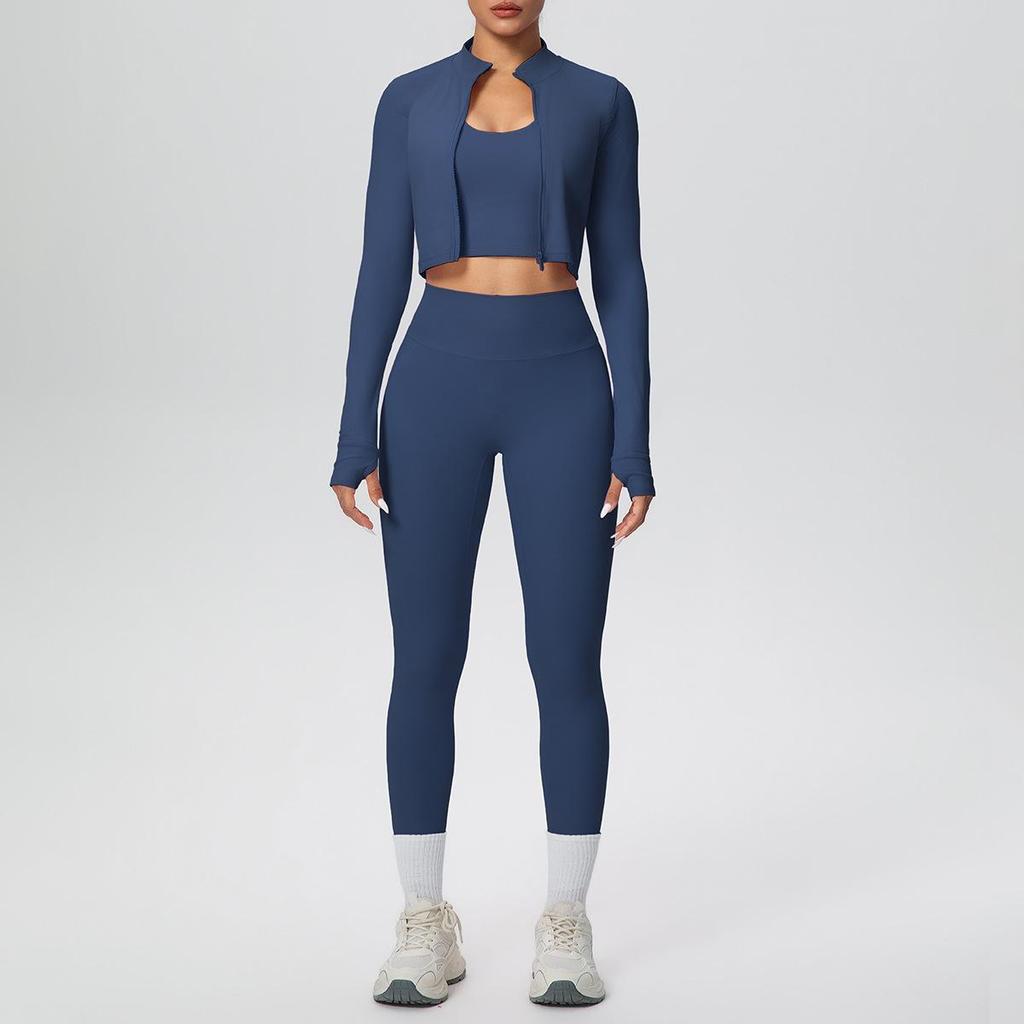Cross-Border Halter Backless Sports Bra & High-Waisted Zipper Jacket Yoga Set