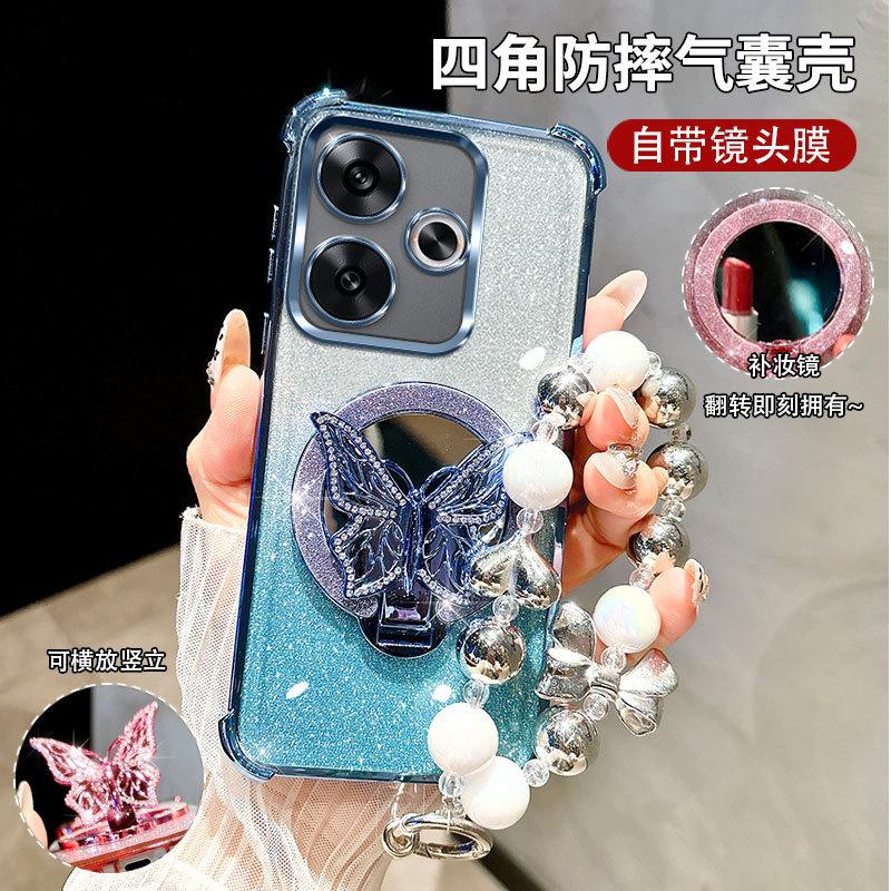 Glitzer Stoßfest Beschichtung Schmetterling Spiegel Armband Hülle Für Xiaomi Redmi Turbo 4 Pro 3 A5 A3 A1 Plus Silikonhülle